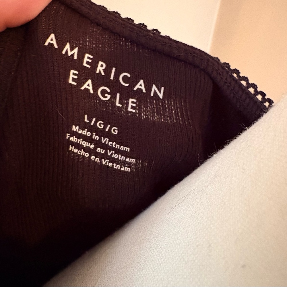 American Eagle Outfitters Black Short-Sleeve Bow Front Top - Picture 3 of 3